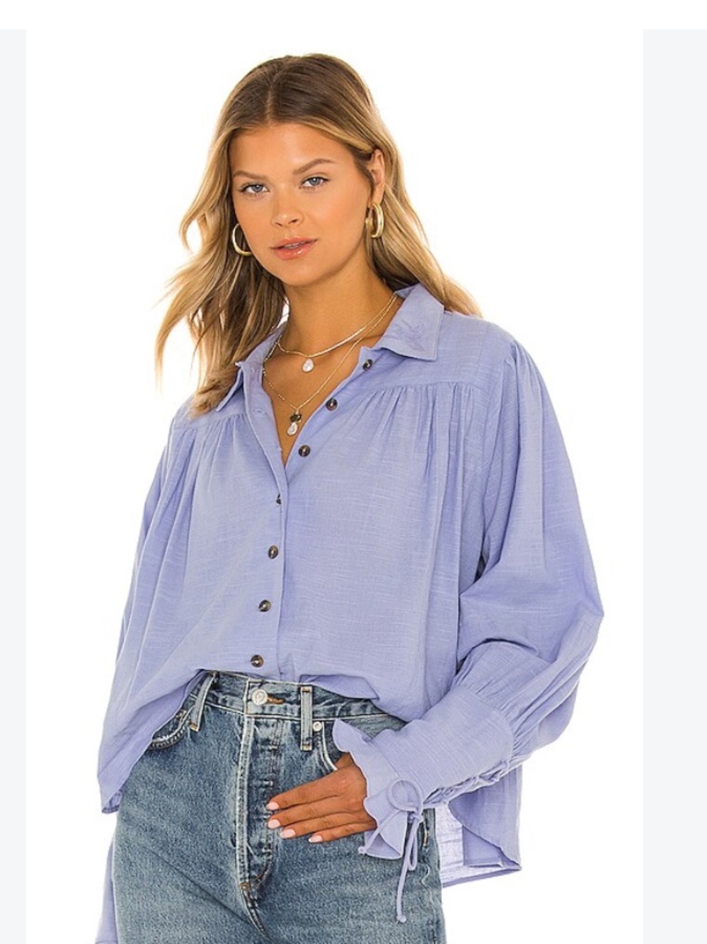 Free People Lavender Button-Front Peasant Top